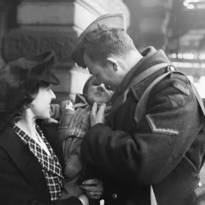 Cpl Alton Waldron of Quebec, Canada, saying goodbye to his wife and baby son Robert Cpl Alton Waldron of Quebec, Canada, saying goodbye to his wife and baby son Robert