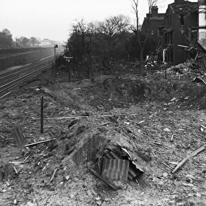 Crater close to the railway at Earlham Grove, West Ham following a V2 missile attack