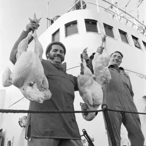 Lord Nelson Trawler Crew with Christmas Turkeys Print 1978 Lord Nelson Trawler Crew with Christmas Turkeys Print 1978