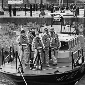 The crew of the new Tyne class lifeboat Robert and Violet of Moelfre Bay Lifeboat