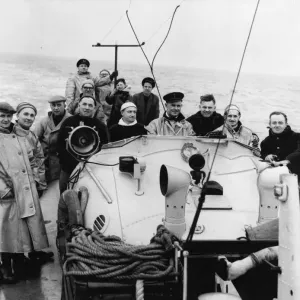 The crew of the Teesmouth lifeboat assemble on deck during a practice trip The crew of the Teesmouth lifeboat assemble on deck during a practice trip