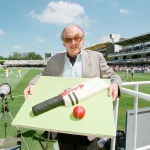 Henry Blofeld with Cricket Bat Cake, Lords 1996 Print Henry Blofeld with Cricket Bat Cake, Lords 1996 Print