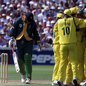 Cricket World Cup 1999 Shane Warne Australia Celebrates Taking The Wicket Of Hansie