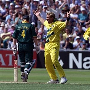 Cricket World Cup June 1999 Shane Warne Australia Celebrates Taking The Wicket Of