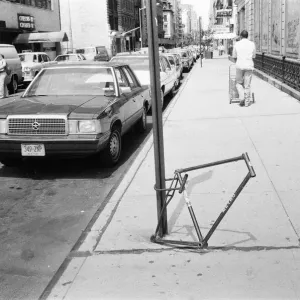 Crime New York, USA, everything possible removed from a bike, only the frame remains Crime New York, USA, everything possible removed from a bike, only the frame remains