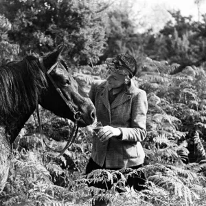 Cross country horse riding in Beaconsfield, Buckinghamshire. Circa 1946