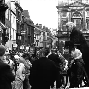 A crowd of people listen to a public speaker in Newcastles Bigg Market 13 July 1970 A crowd of people listen to a public speaker in Newcastles Bigg Market 13 July 1970
