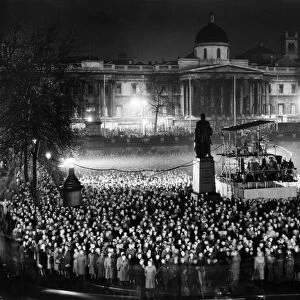 Crowd scenes in Traflagar Square as they await the outcome of the General Election