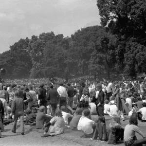 Crowds gather at The Rolling Stones concert in Hyde Park, London. 5th July 1969