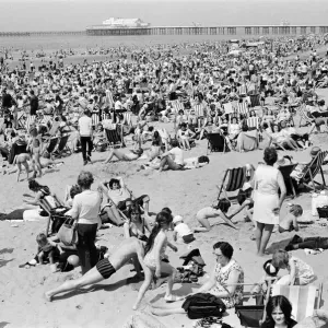 Crowds pack the Central beach at Blackpool on a hot summers day, Lancashire