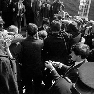 Crowds throng around Mick Jagger and Keith Richards on 10 May 1967 outside Chichester