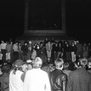Crowds in Trafalgar Square for a ten minute prayer for John Lennon. 14th December 1980 Crowds in Trafalgar Square for a ten minute prayer for John Lennon. 14th December 1980