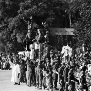 Crowds watching the Royal procession in Marrakesh, Morocco. 28th October 1980