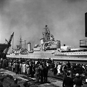 The Cruiser HMS Glasgow which served in World War 2 and the Suez Crisis is pictured