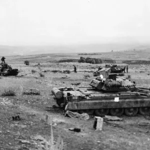 Print of Crusader tanks preparing for action in Tunisia, December 1942 Print of Crusader tanks preparing for action in Tunisia, December 1942