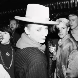 Culture Club singer Boy George attending a reception with Radio One DJ Janet Long Culture Club singer Boy George attending a reception with Radio One DJ Janet Long