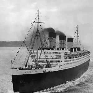 RMS Queen Mary Print, Black and White Photograph