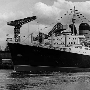 Cunard Liner Ship Ivernia pictured leaving John Browns Yard at Clydebank in Scotland