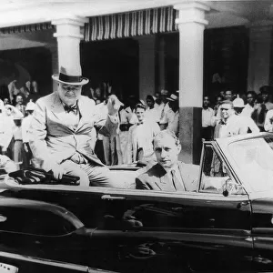 Cyril Davies Winston Churchills bodyguard driving him through Kingston Jamaica receiving