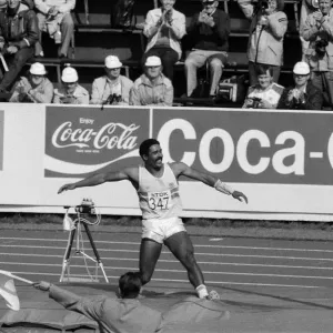Daley Thompson competing in the 1983 World Championships in Athletics. Helsinki, Finland