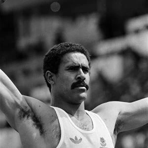 Daley Thompson competing in the shot put during the Commonwealth Games