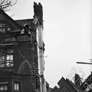Damage to housing in Fulham, London, following an air raid on the city