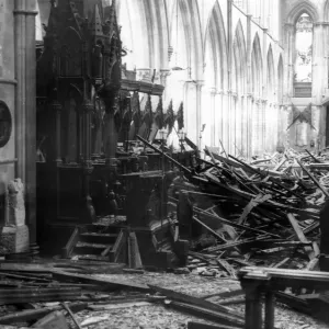Print of Llandaff Cathedral after the Cardiff Blitz, January 1941 Print of Llandaff Cathedral after the Cardiff Blitz, January 1941