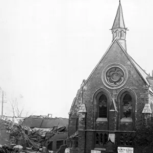 A damaged Church in Swansea, Wales. January 1941