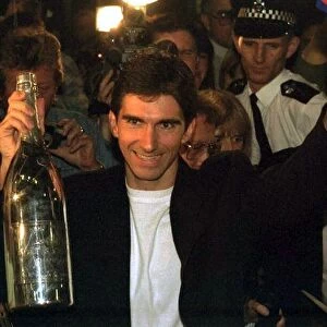 Damon Hill Arrives At Heathrow With His Wife Georgie After His Winning The Formula One