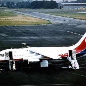 A Dan-Air British Aerospace 146 (BAe 146 ), a medium-sized commercial airliner / aircraft