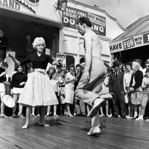 Dancing during a rock and roll session on the central pier in Blackpool, Lancashire Dancing during a rock and roll session on the central pier in Blackpool, Lancashire