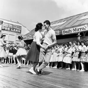 Dancing during a rock and roll session on the central pier in Blackpool, Lancashire Dancing during a rock and roll session on the central pier in Blackpool, Lancashire