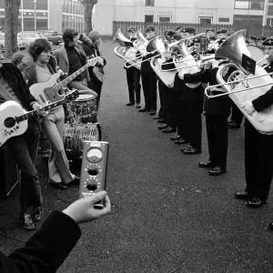 Print of Dave Dee, Dozy, Beaky, Mick and Tich with the 1st Battalion Parachute Regiment band