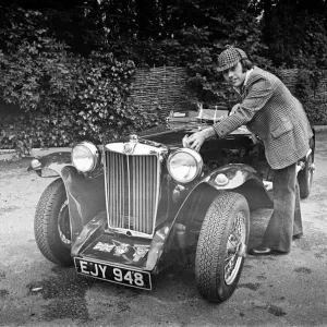 Print of Dave Harris and his 1947 MG TC at Le Mans, June 1977