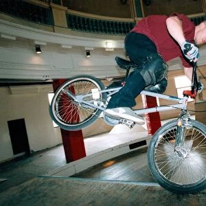 Dave Young shows his skills on the new bike and skateboard ramps inside the Spanish City