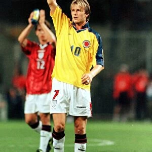 David Beckham celebrates victory for England June 1998 David Beckham