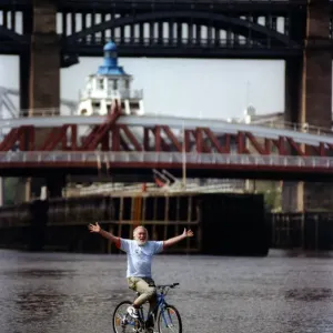 David Bellamy tries out the shuttle bike to cross the River Tyne in Newcastle on 11th May David Bellamy tries out the shuttle bike to cross the River Tyne in Newcastle on 11th May