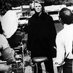 David Bowie pop singer actor on set of film The Man who Fell to Earth 1975