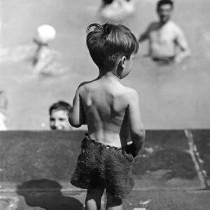 David Snowdon age 1 seen here at a West London Lido wearing woolen swimming trunks