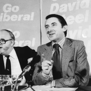 David Steel and Lord Evans at Liberal party press conference - April 1979 David Steel and Lord Evans at Liberal party press conference - April 1979