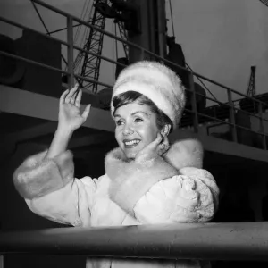 Debbie Reynolds pictured at Southampton on arrival from New York. 28th April 1963 Debbie Reynolds pictured at Southampton on arrival from New York. 28th April 1963