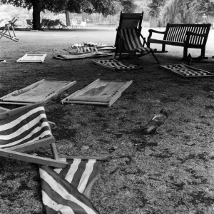Empty deck chairs on a mid-summers day at St Jamess Park, London