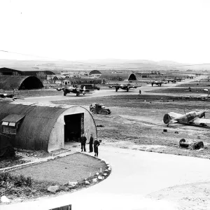 DeHavilland Mosquitos on a Coastal Command Airfield in Scotland taxi before taking DeHavilland Mosquitos on a Coastal Command Airfield in Scotland taxi before taking