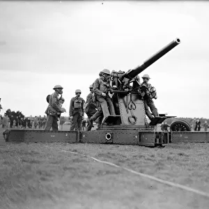 A demonstration of 3. 7 Anti-Aircraft Gun on the Downs, Bristol. Circa 1940
