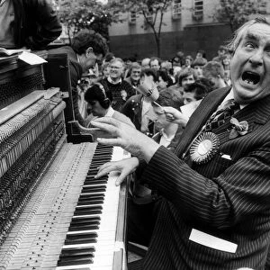 Dennis Healey Labour MP Playing Piano at plazza Shopping Centre Huddersfield