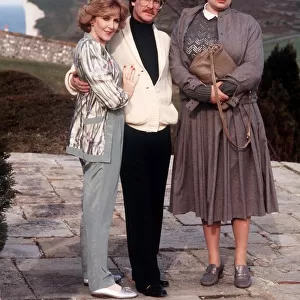 Dennis Waterman actor with actresses Julie T Wallace and Patricia Hodge on the set of