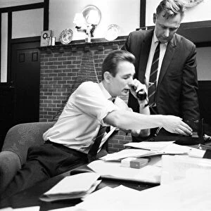 Derby Countys 31 year old manager Brian Clough in his office with assistant Peter
