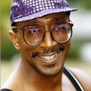 Derrick Evans known to millions as Mr Motivator on the GMTV breakfast wearing purple