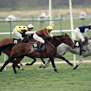 Desert Orchid out in front during the Cheltenham Gold Cup race 15th March 1990