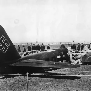 Destroyed Junkers-88 aircraft which made a forced landing on the island of Laaland
